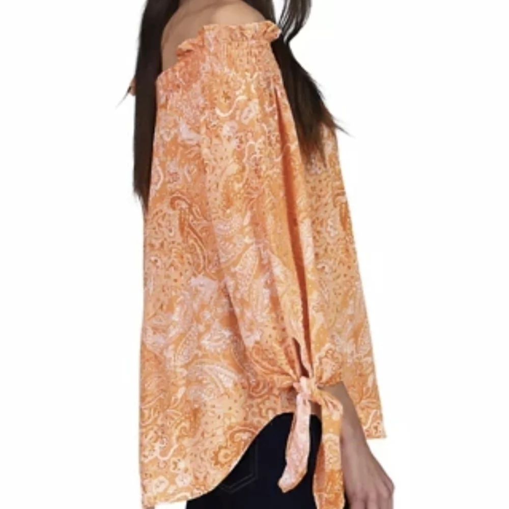 NWT Michael Michael Kors floral blouse top Off the Shoulder Tie Sleeve P…